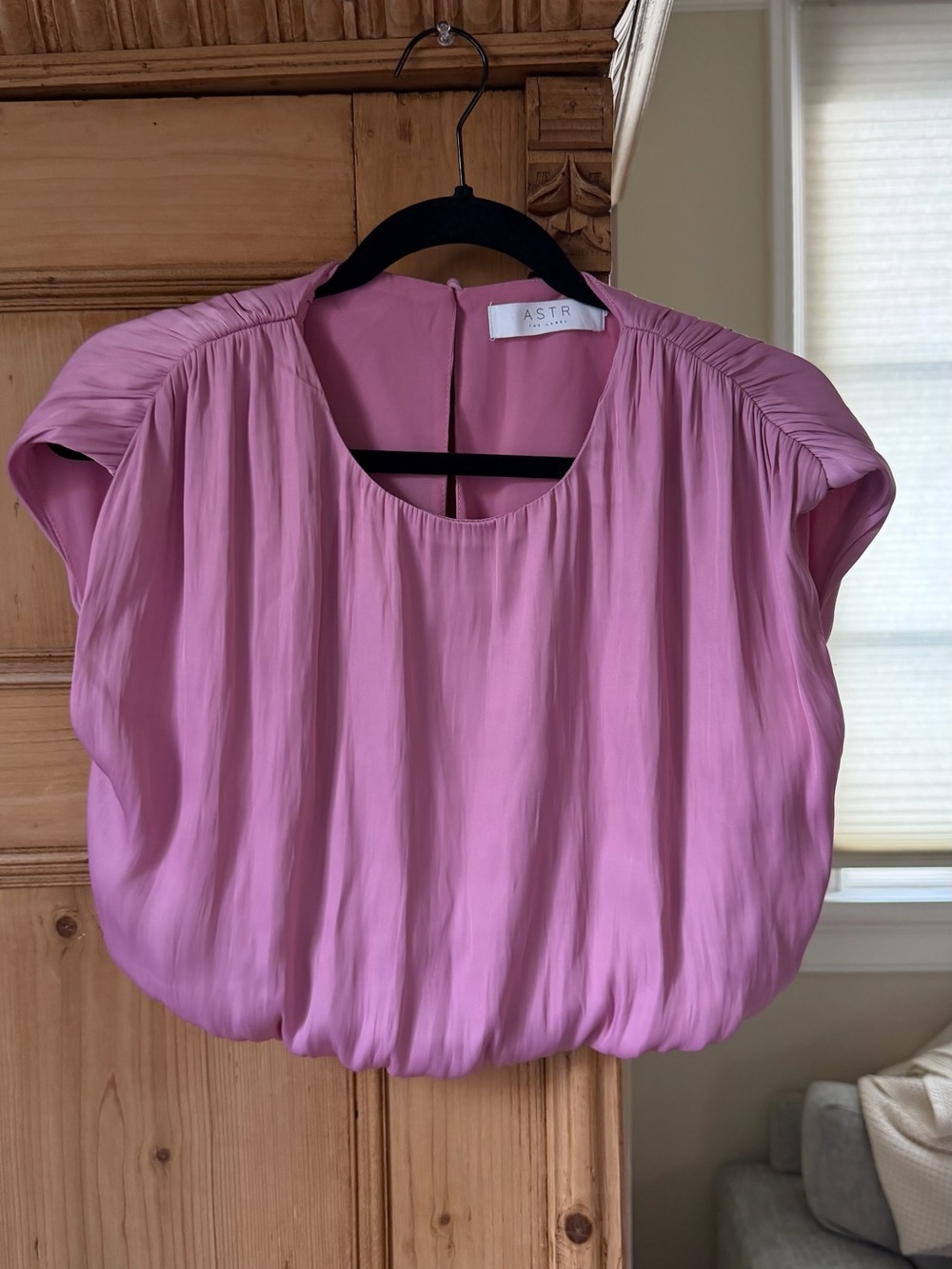 Astr Pink Pleated Short-Sleeve Blouson Top